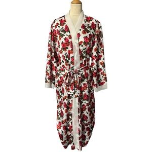 Natori Kimono Robe Rose Floral Red Size Small